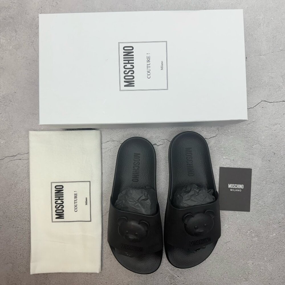 Moschino Teddy Bear Pool Slides Black